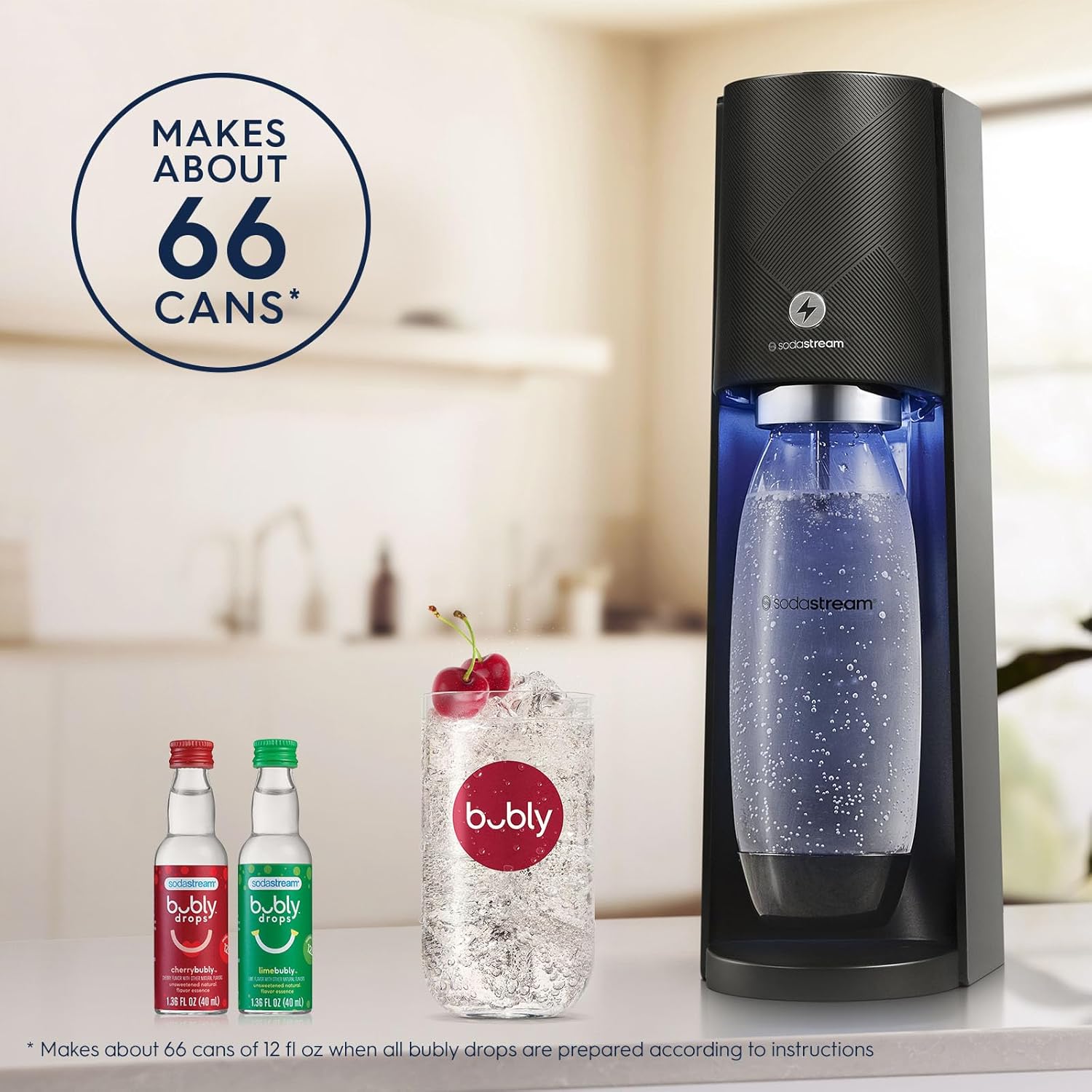 SodaStream E-TERRA Sparkling Water Maker Bundle (Black), with CO2, Carbonating Bottles, and bubly Drops Flavors-3