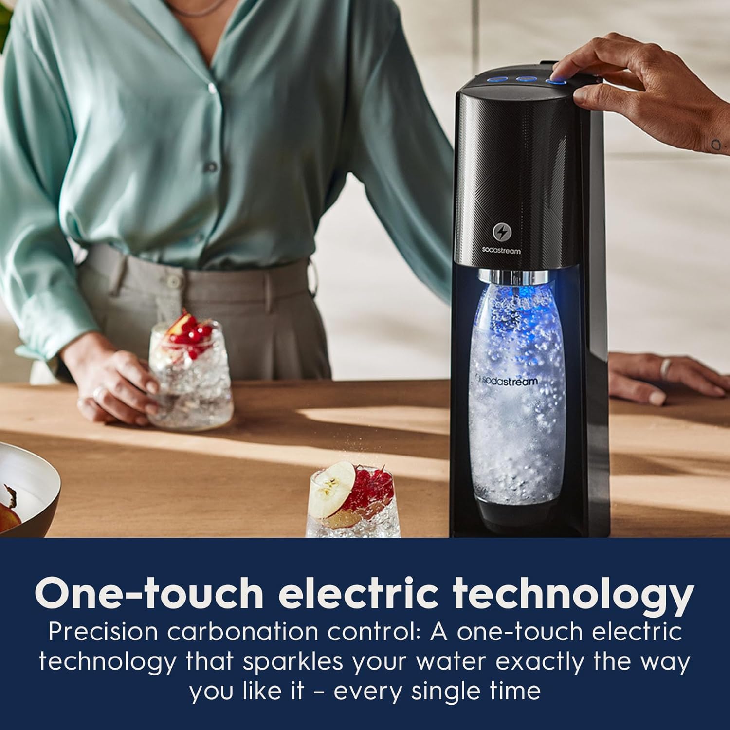 SodaStream E-TERRA Sparkling Water Maker Bundle (Black), with CO2, Carbonating Bottles, and bubly Drops Flavors-5