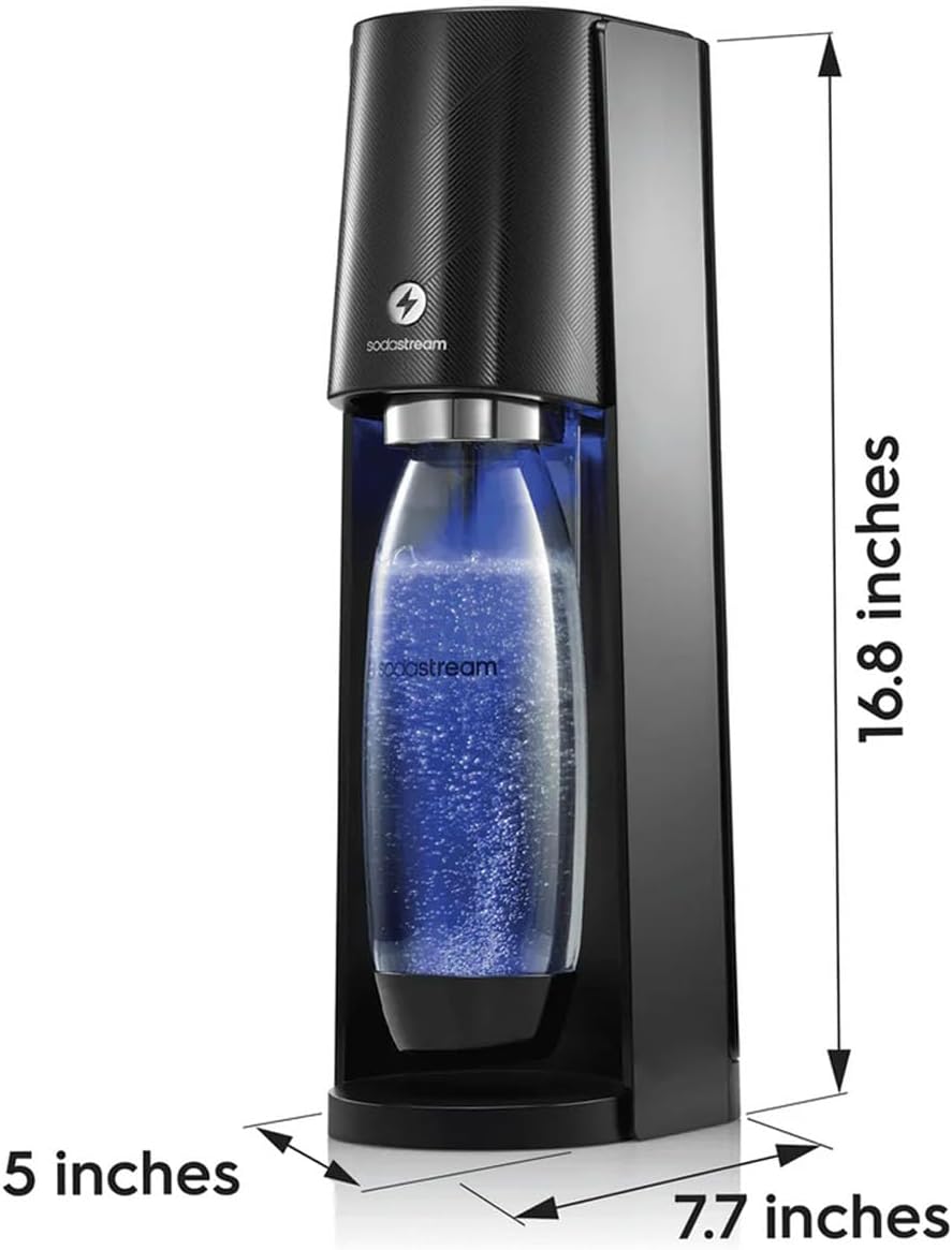 SodaStream E-TERRA Sparkling Water Maker Bundle (Black), with CO2, Carbonating Bottles, and bubly Drops Flavors-9