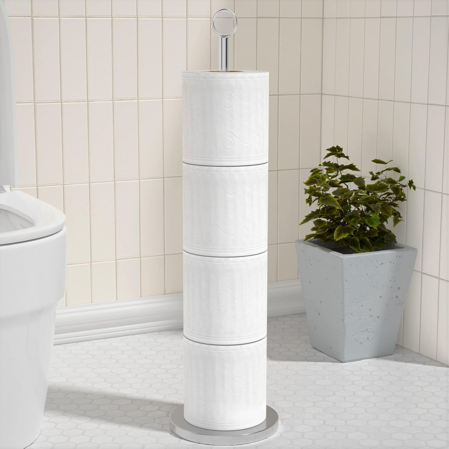 Toilet Paper Holder Stand(with Reserve Function), Free-Standing Stainless Steel Stand for Bathroom & Toilet Spare Rolls Storage-6