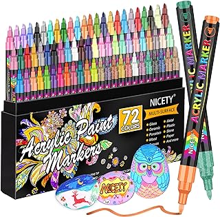 NICETY 72 Colors Acrylic Paint Pens Paint Markers, Extra Fine Tip Point Acrylic Paint Pens for Rock Painting, Canvas, Wood, Ceramic, Glass, Stone, Fabric, DIY Crafts & Art Supplies