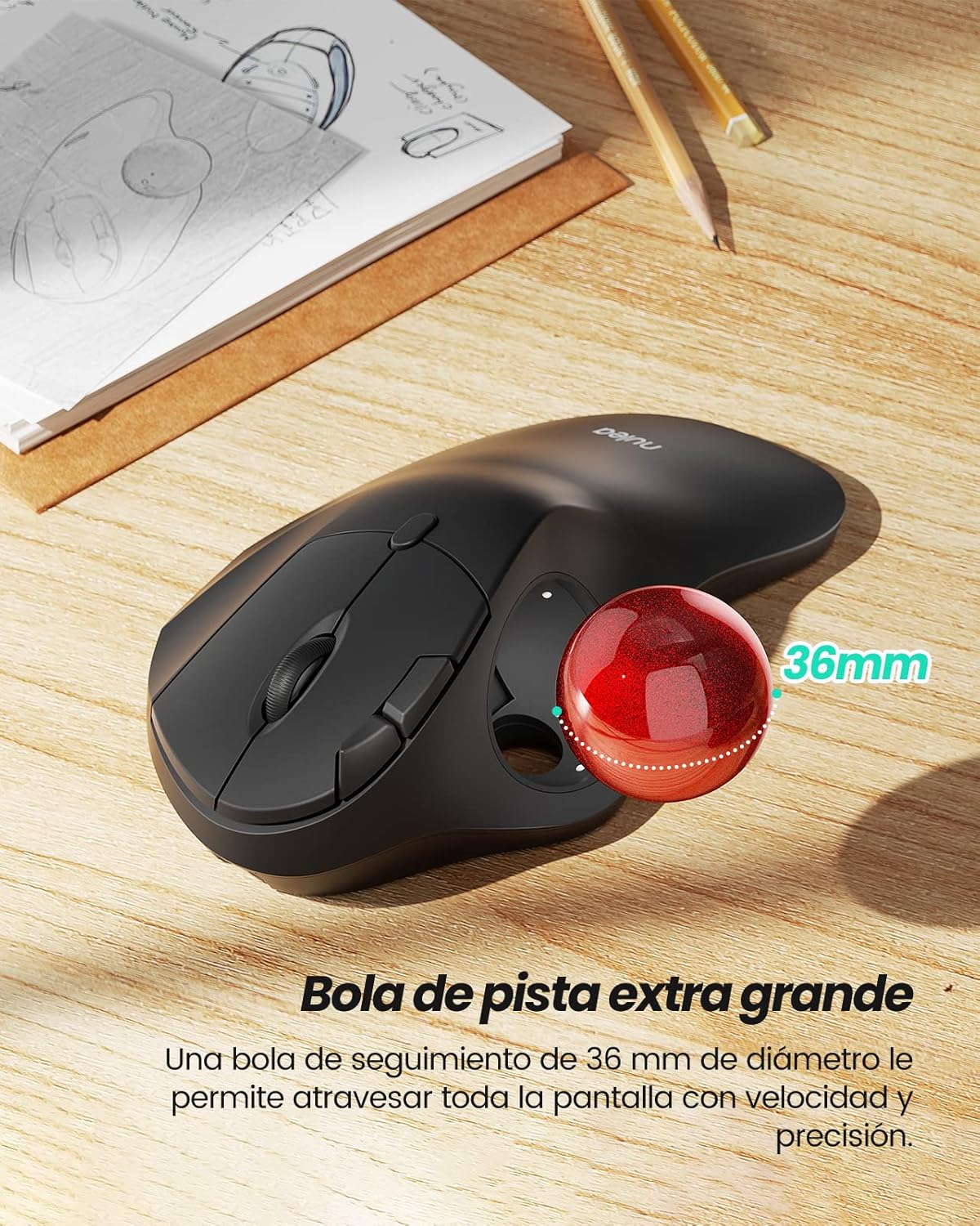 Nulea M507A Wireless Trackball Mouse, Ergonomic Comfort Design with Larger Thumb Trackball & Longer Palm Rest, 5 Adjustable DPI, for Windows, PC and Mac with Bluetooth and USB Capabilities-2