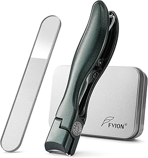 FVION Nail Clipper for Thick Fingernail and Toenail, Wide Jaw Nail Clippers with Crystal File, Large Toe Nail Clipper with Catcher for Men and Women, Nail Cutter Set - Green