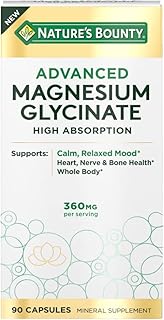 Nature's Bounty High Absorption Magnesium Glycinate, Supports a Calm & Relaxed Mood, Heart, Nerves, Muscle & Bone Health Support, 90 Capsules