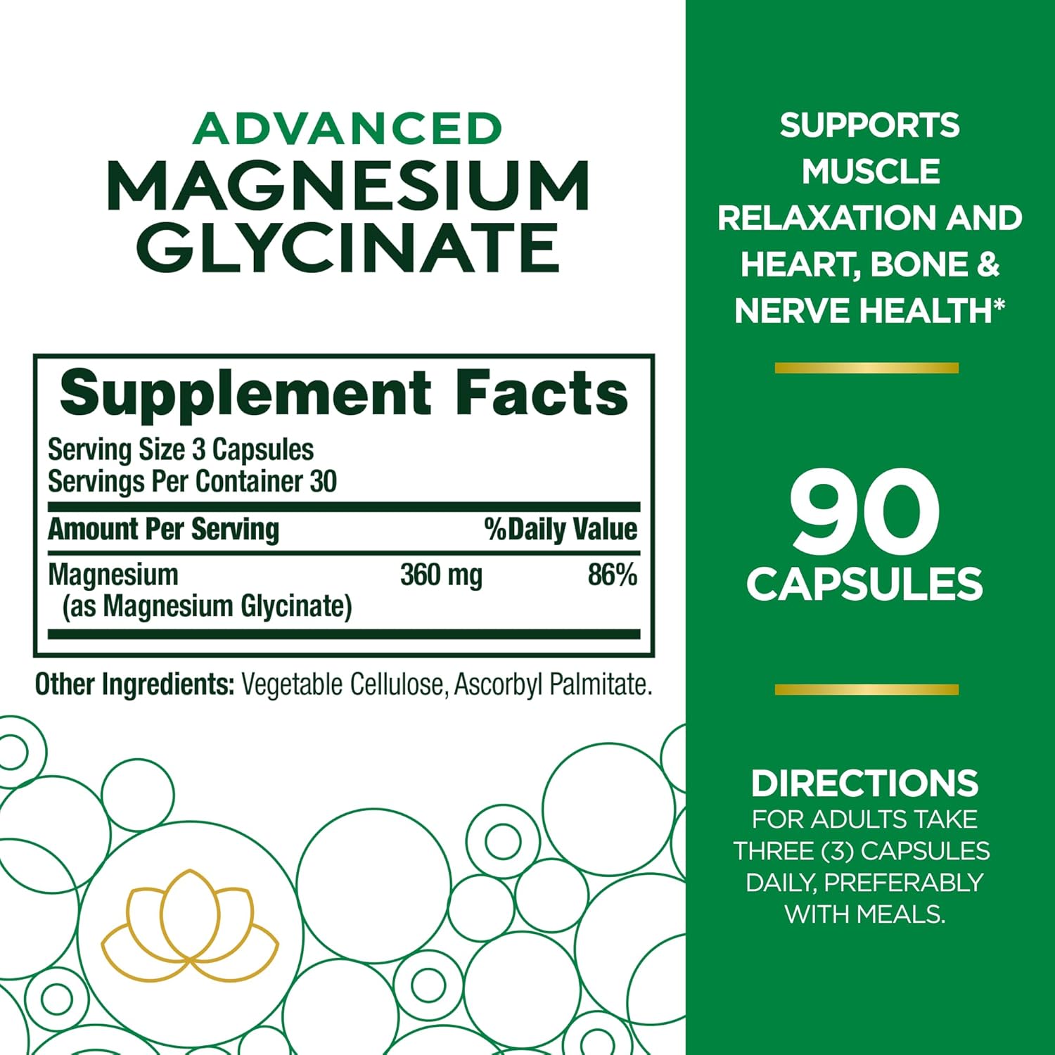 Nature's Bounty High Absorption Magnesium Glycinate, Supports a Calm & Relaxed Mood, Heart, Nerves, Muscle & Bone Health Support, 90 Capsules-1