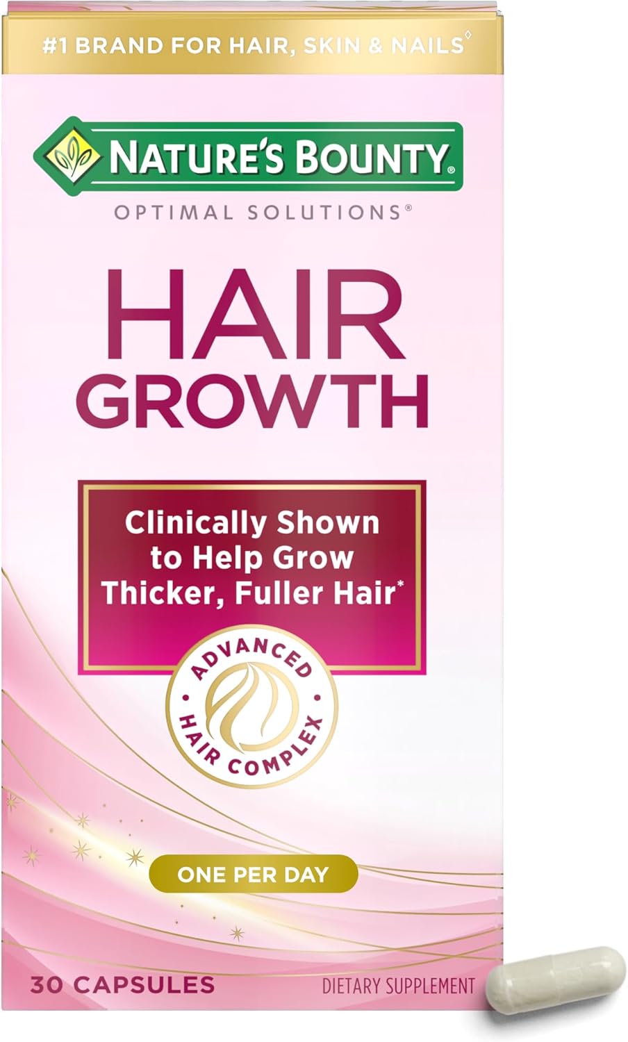 Nature's Bounty Hair Growth Supplement, 1 Per Day, Clinically Shown to Support Thicker, Fuller Hair, with Biotin, Silicon & Arginine, 30 Capsules-0