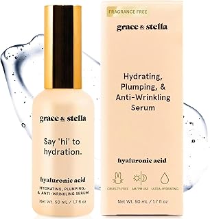 grace & stella Award Winning Hyaluronic Acid Serum (50ml/1.7 fl oz) Hyaluronic Acid Serum for Face - Acido Hialuronico Face Serum for Women - Hydrating Serum Remove Fine Lines, Wrinkles - Anti Aging