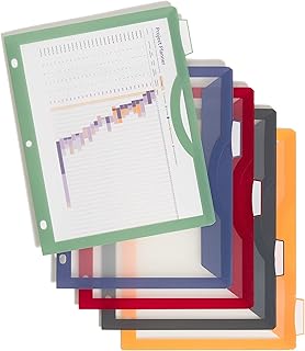 U Brands 5-Tab Poly Dividers with Clear View Pockets, Set of 10, Assorted Core Colors, 3-Hole Punched