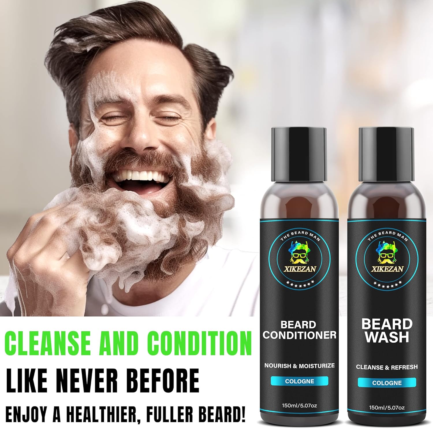 Beard Wash & Beard Conditioner Natural Beard Softener Set w/Argan & Jojoba Oils Smooths & Strengthens Beard Growth Christmas Stocking Stuffers Father Day Gifts for Men Him Dad Boyfriend Husband-4