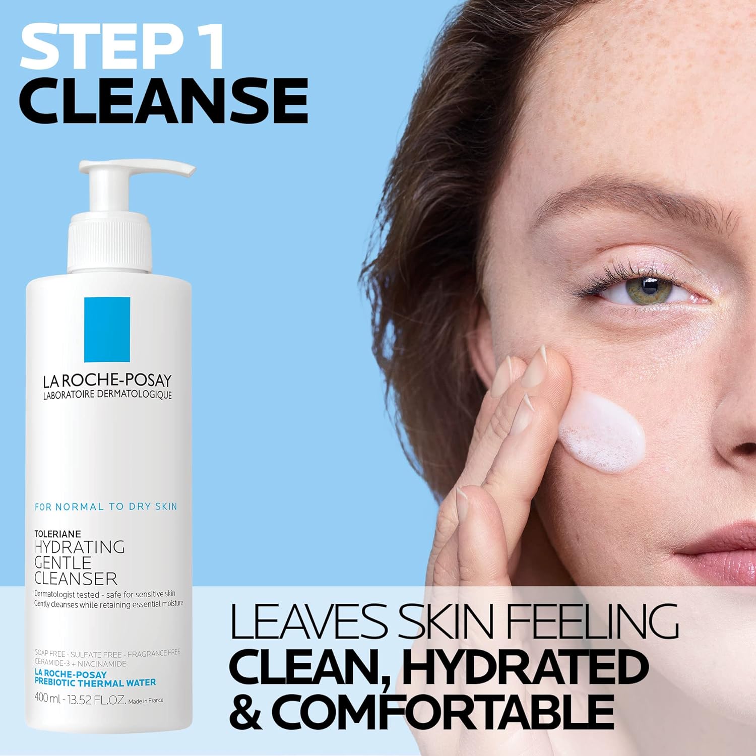 La Roche-Posay Toleriane Hydrating Gentle Face Cleanser | Hydrating Facial Cleanser With Niacinamide + Ceramides | Daily Face Wash For Dry Skin To Normal Skin | Sensitive Skin Tested | Fragrance Free-1