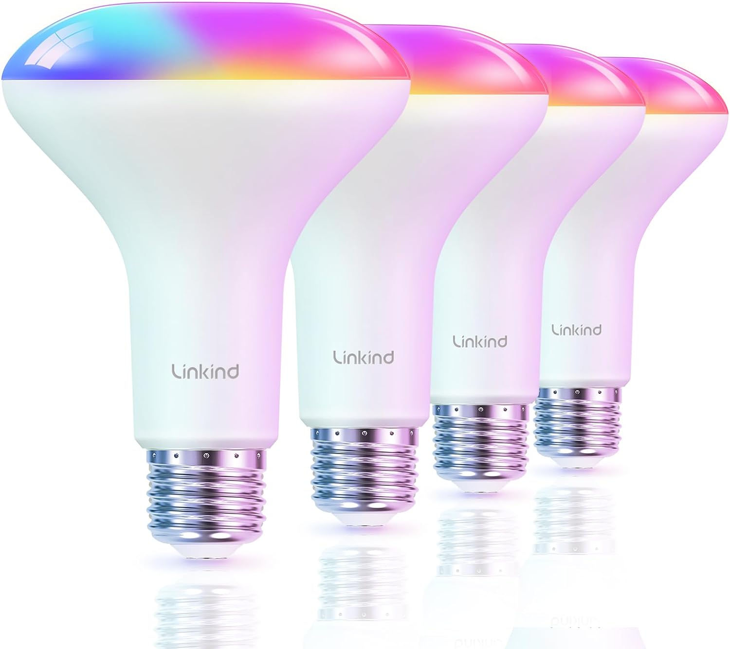 Linkind BR30 Smart Light Bulbs, WiFi Flood Light Bulbs Compatible with Alexa & Google Home, RGBTW Color Changing Light Bulb, 1800K-6500K Tunable White, E26 8W Equivalent 60W, 2.4Ghz WiFi only, 4 Pack-0