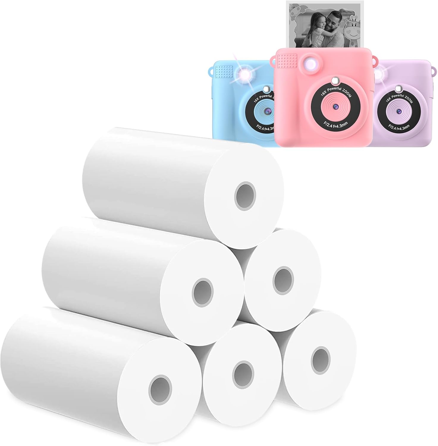 Printer Paper,6 Rolls for Kids Instant Print Camera,HD Printing Thermal Print Paper Set Portable Refill Print Paper-0