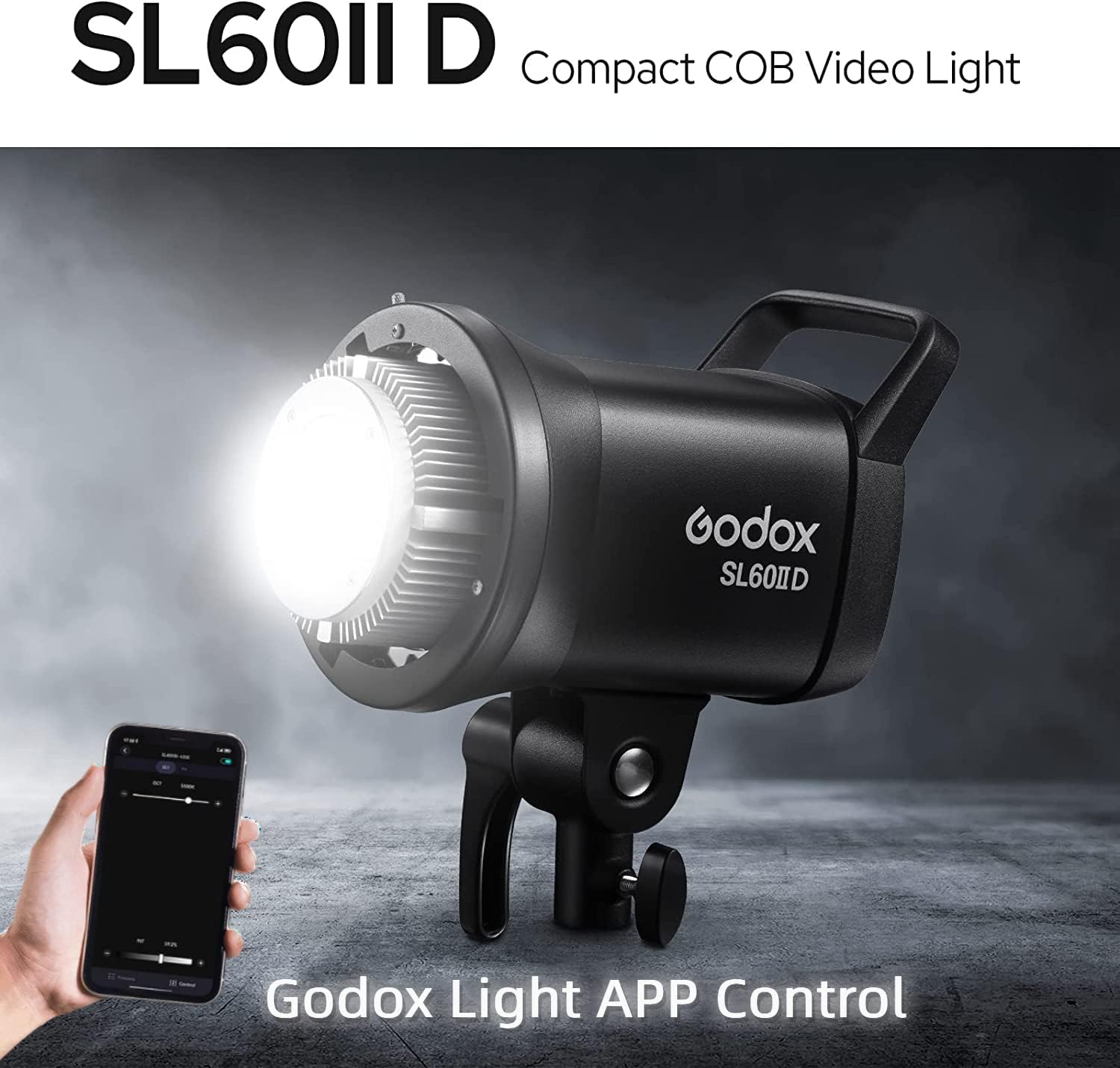 Godox SL60IID 70W LED Video Light, 18600Lux@1M 5600K COB LED Continuous Light, Bluetooth App&2.4G Wireless Remote Control 8 Built-in Fx Effects, TLCI/CRI 97+/96+Bowens Mount Studio Light-2