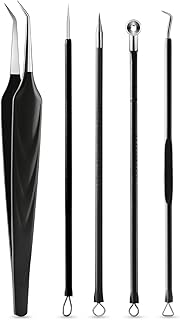 FVION Blackhead and Acne Extractor Kit, Professional Pimple Popper Tool Kit, Acne Tweezers and Blackhead Remover Tools for Face, 5 PCS Surgical Extractor Pimple Popping Tools