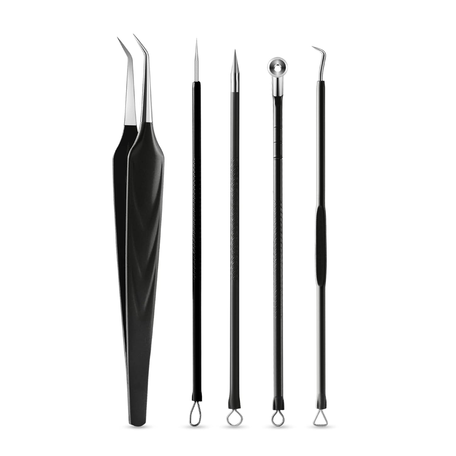 FVION Blackhead and Acne Extractor Kit, Professional Pimple Popper Tool Kit, Acne Tweezers and Blackhead Remover Tools for Face, 5 PCS Surgical Extractor Pimple Popping Tools-0