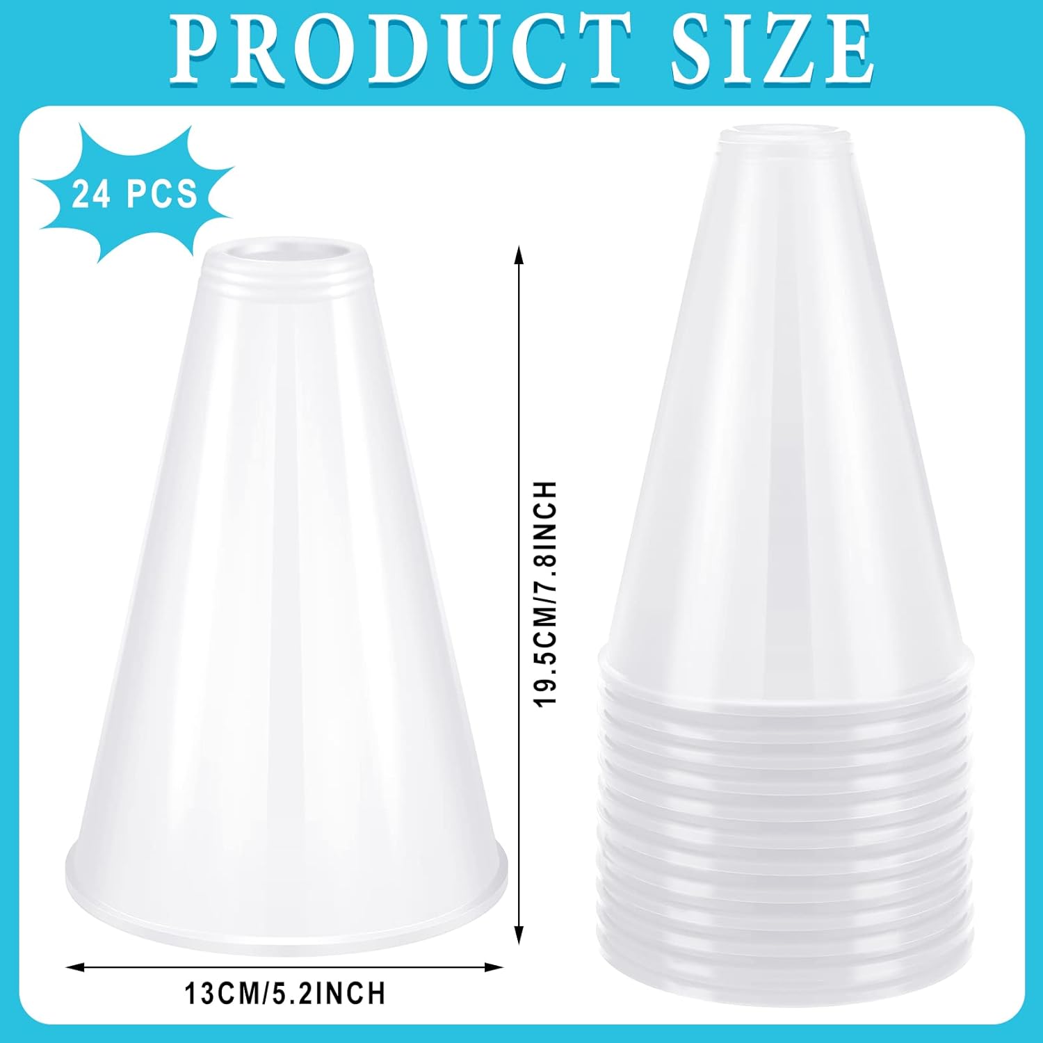 Deekin 24 Pieces White Cheer Megaphone Party Accessory Cheer Plastic Megaphone Cheerleading Megaphone Director Prop Noisemaker Toys for Party Favors Sports Match Game Outdoor Activities-1