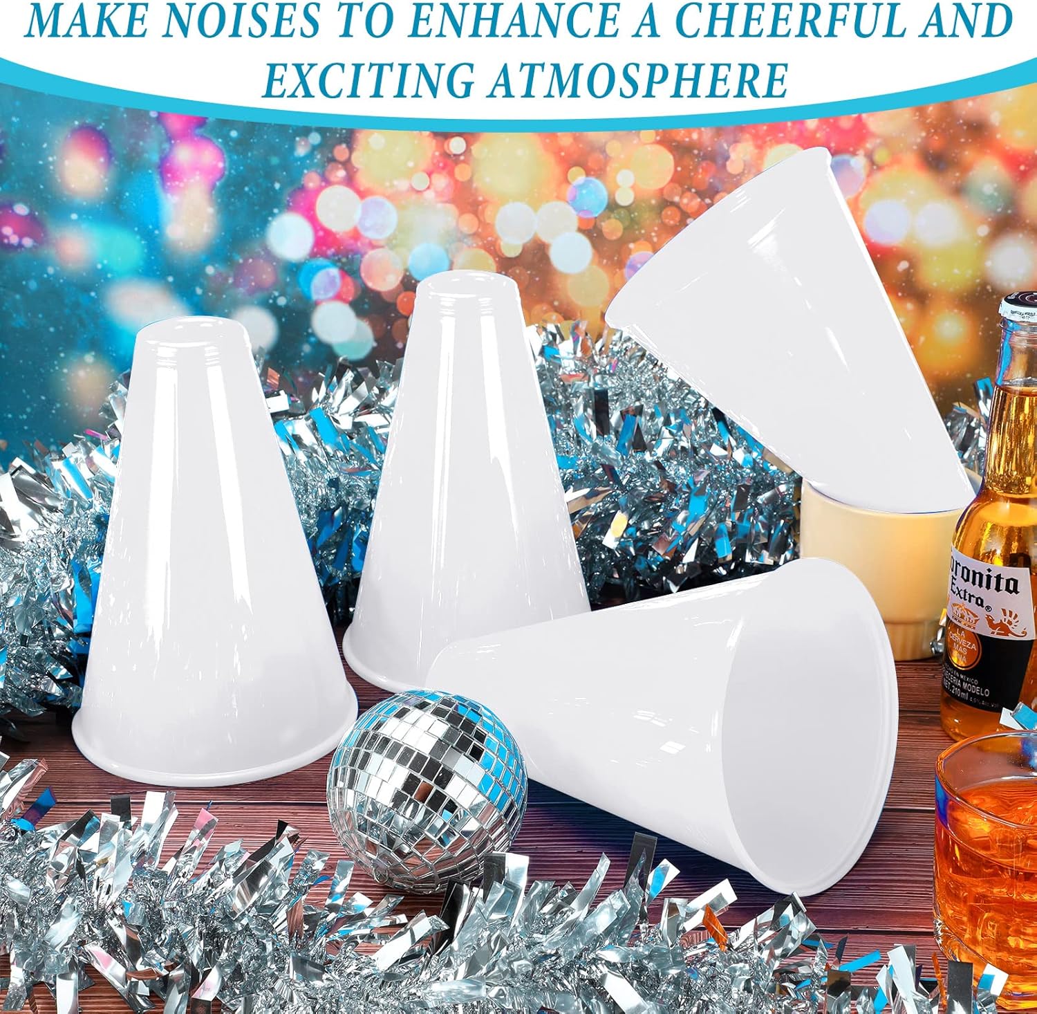 Deekin 24 Pieces White Cheer Megaphone Party Accessory Cheer Plastic Megaphone Cheerleading Megaphone Director Prop Noisemaker Toys for Party Favors Sports Match Game Outdoor Activities-2