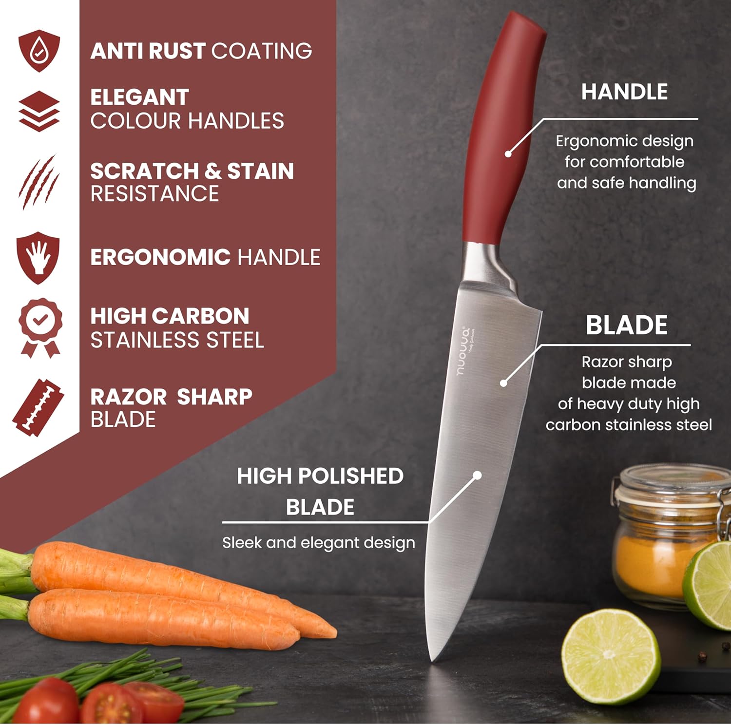 Professional Kitchen Knife Set – 7pcs Multi Colour Kitchen Knives – 360 Degree Rotating Knife Block Sharp Stainless Steel Blades – by Nuovva-2