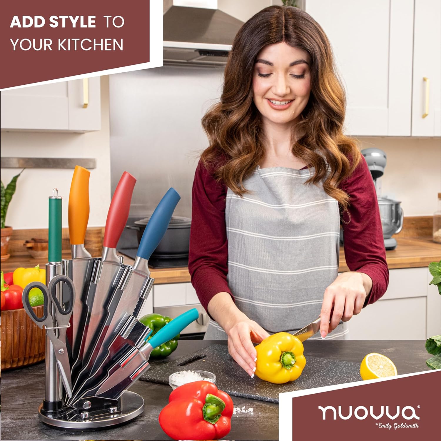 Professional Kitchen Knife Set – 7pcs Multi Colour Kitchen Knives – 360 Degree Rotating Knife Block Sharp Stainless Steel Blades – by Nuovva-5