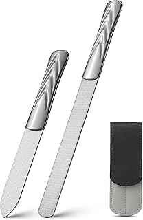 FVION Nail File Set - 2 PCS Professional Metal Nail Files, Stainless Steel Nail File for Fingernails Toenails, Double-Sided Nail File with Coarse and Fine Manicure Pedicure Tools - Large