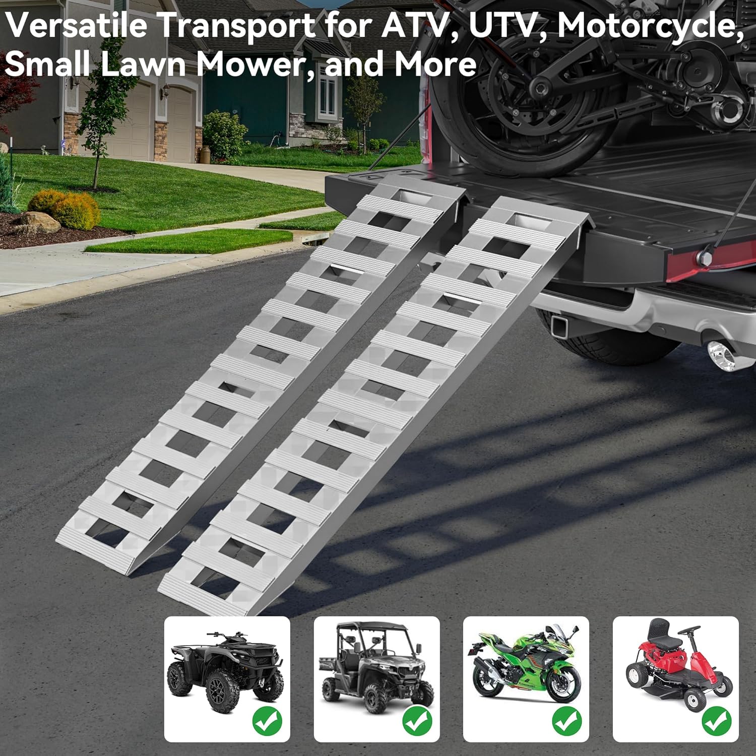 YITAMOTOR 2pcs 6000lbs 72" x 15" Aluminum Trailer Ramps, Loading Ramps Car ATV Truck Auto Hauler Knife & Hook Ends-2