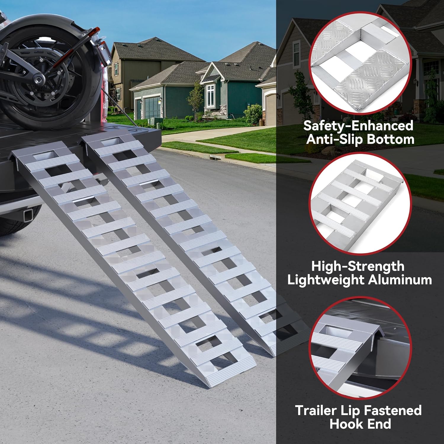 YITAMOTOR 2pcs 6000lbs 72" x 15" Aluminum Trailer Ramps, Loading Ramps Car ATV Truck Auto Hauler Knife & Hook Ends-3