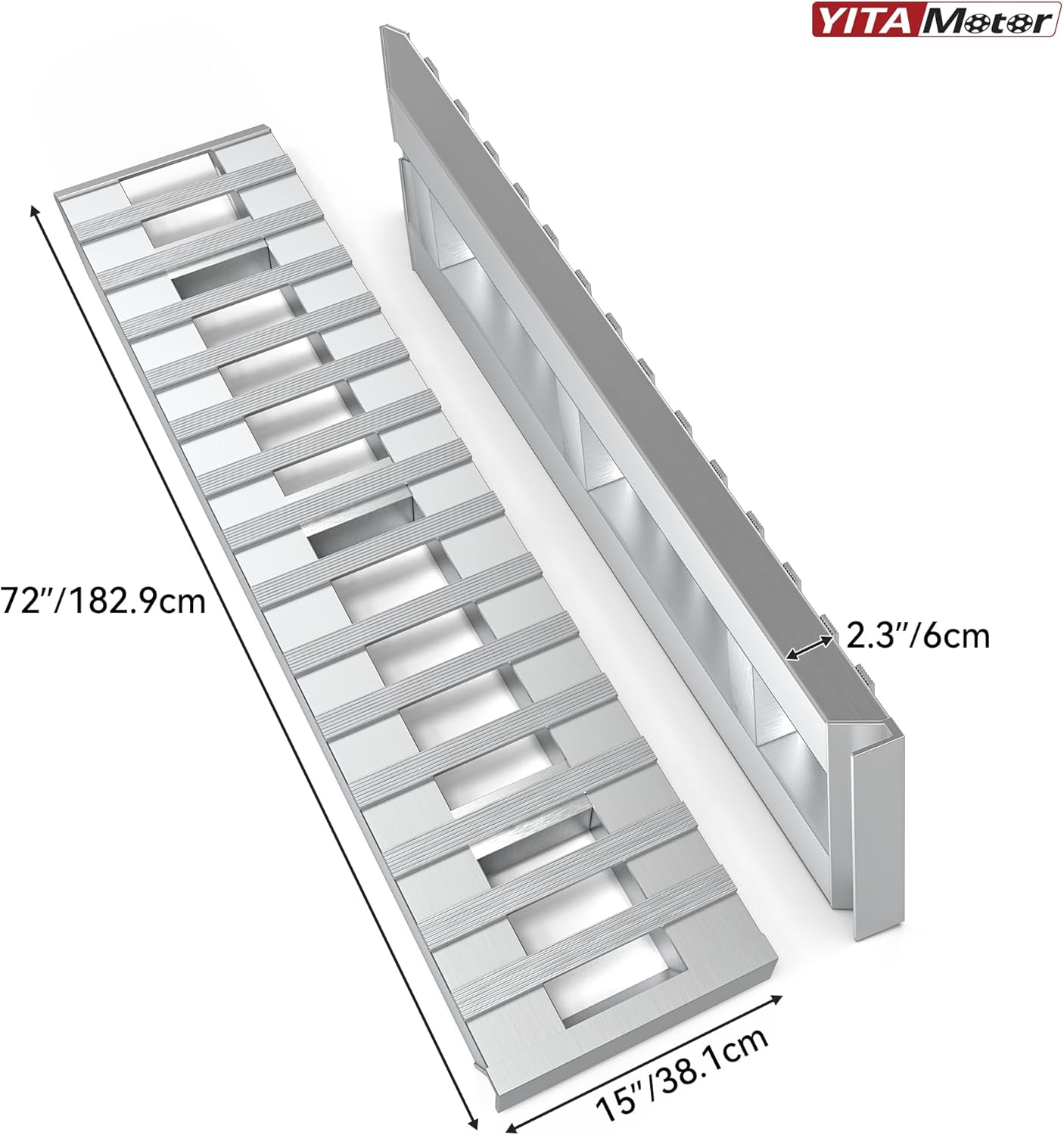 YITAMOTOR 2pcs 6000lbs 72" x 15" Aluminum Trailer Ramps, Loading Ramps Car ATV Truck Auto Hauler Knife & Hook Ends-8