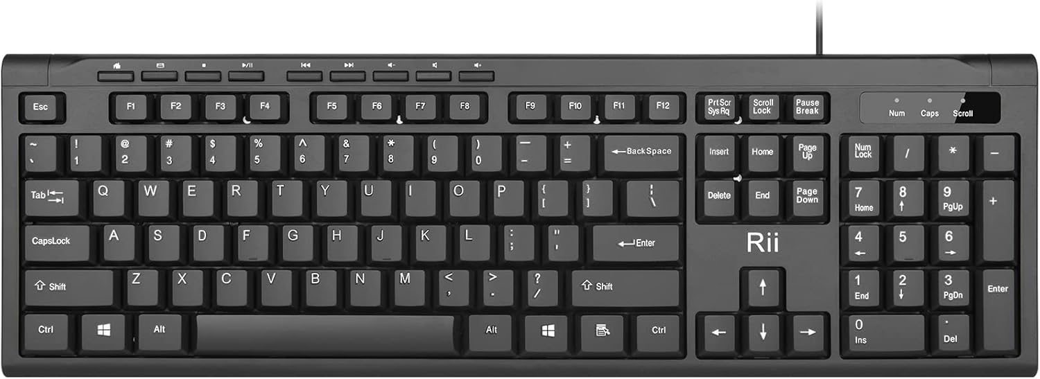 Rii RK907 Ultra-Slim Compact USB Wired Keyboard for Mac and PC,Windows 10/8 / 7 / Vista/XP (Black) (1PCS)-0