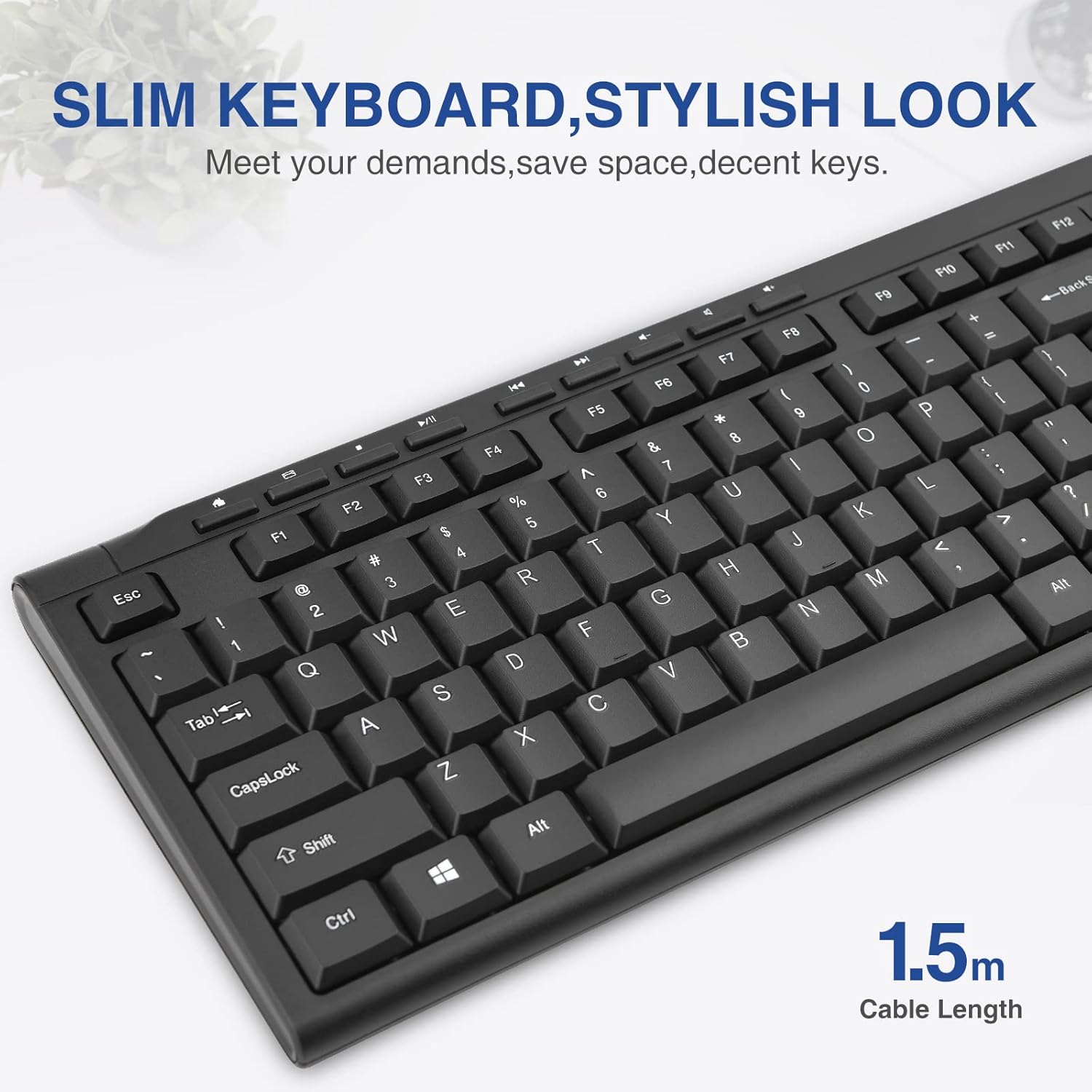 Rii RK907 Ultra-Slim Compact USB Wired Keyboard for Mac and PC,Windows 10/8 / 7 / Vista/XP (Black) (1PCS)-2