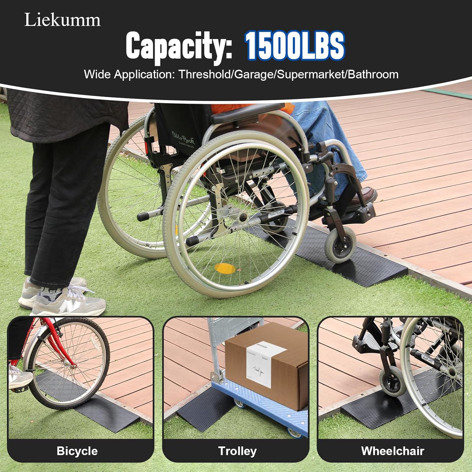 LIEKUMM 1.2" Rise Wheelchair Ramps for Doorways, 1500 LBS Capacity Rubber Threshold Ramp, 35.4" Wide Non-Slip Threshold Ramp, Ramps for Wheelchairs for Home, Doorways, Curbs and Garage, Cuttable-4