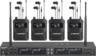 Phenyx Pro Wireless in Ear Monitor System, Quad-Channel Wireless IEM System, Metal IEM w/ 4 Bodypacks, 4x25 UHF Frequencies, Rack Mount, 164ft Range, Mono Deisgn, for Studio/Band (PTM-33)