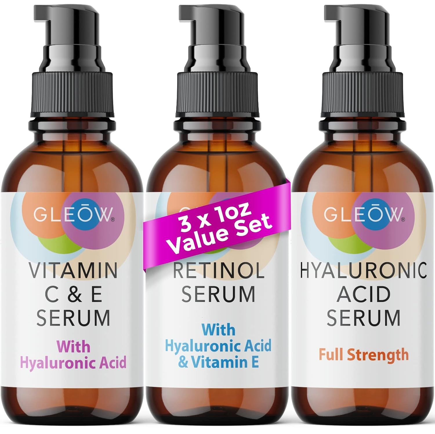 Retinol Serum for Face - Vitamin C Face Serum with Hyaluronic Acid Serum for Face - Vitamin C Serum for Face - Retinol for Face - Hydrating Face Serum for Women and Men 3x1oz - Glow Face Serums-0