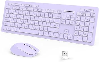 seenda Wireless Keyboard and Mouse Combo, 2.4GHz Wireless Quiet Keyboard Mouse with USB Receiver, Full Size Cute Wireless Keyboard Mouse Set for Windows Laptop Computer Desktop, Purple