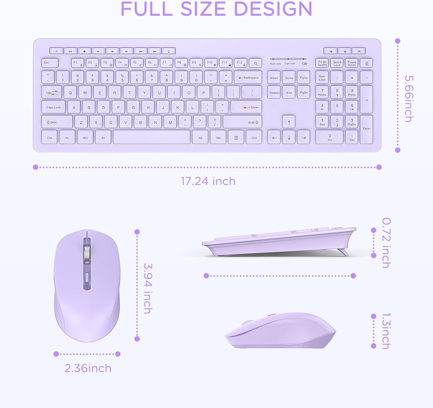 seenda Wireless Keyboard and Mouse Combo, 2.4GHz Wireless Quiet Keyboard Mouse with USB Receiver, Full Size Cute Wireless Keyboard Mouse Set for Windows Laptop Computer Desktop, Purple-3