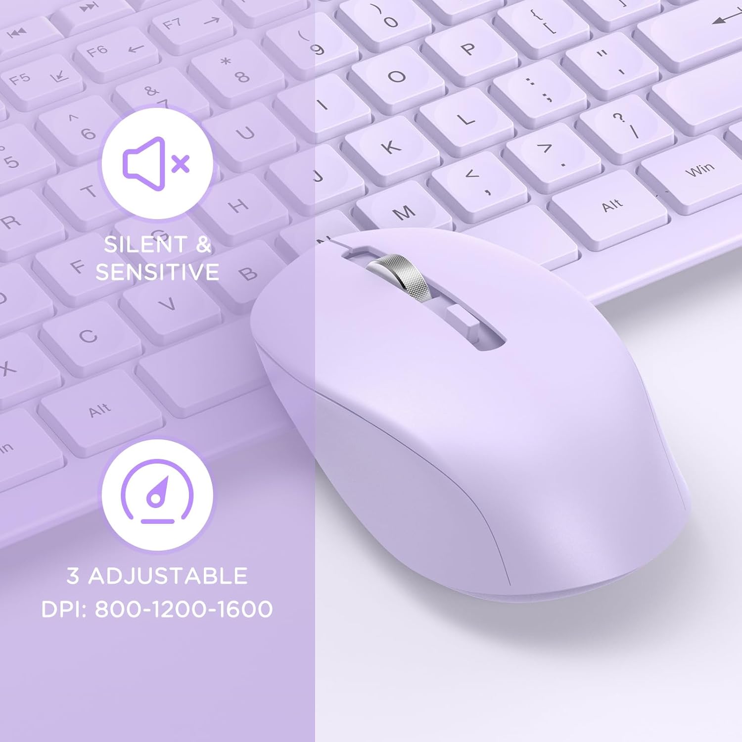 seenda Wireless Keyboard and Mouse Combo, 2.4GHz Wireless Quiet Keyboard Mouse with USB Receiver, Full Size Cute Wireless Keyboard Mouse Set for Windows Laptop Computer Desktop, Purple-5