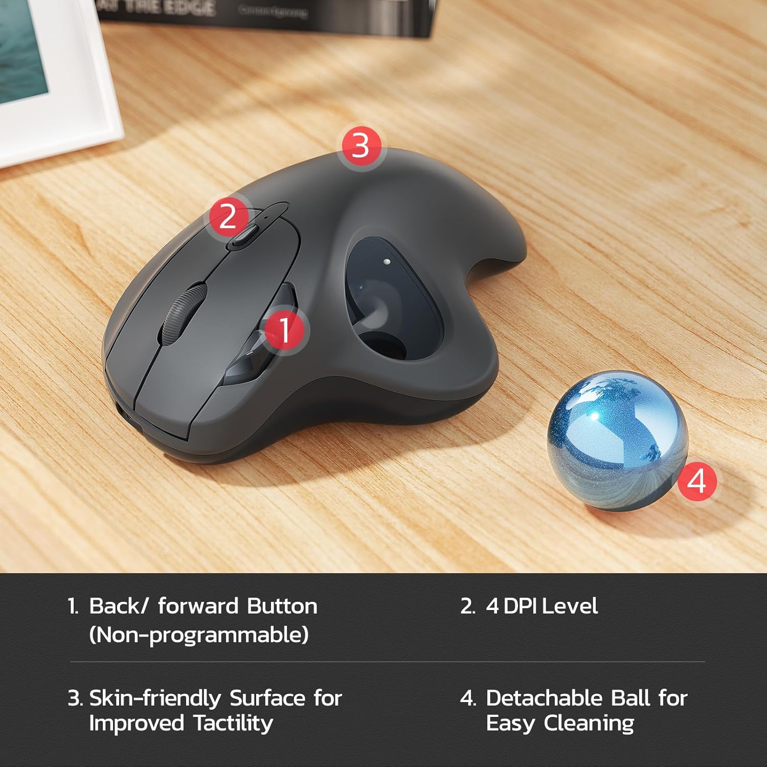 Nulea M501 Wireless Trackball Mouse, Rechargeable Ergonomic, Easy Thumb Control, Precise & Smooth Tracking, 3 Device Connection (Bluetooth or USB Receiver), Compatible for PC, Laptop, Mac, Windows.-6