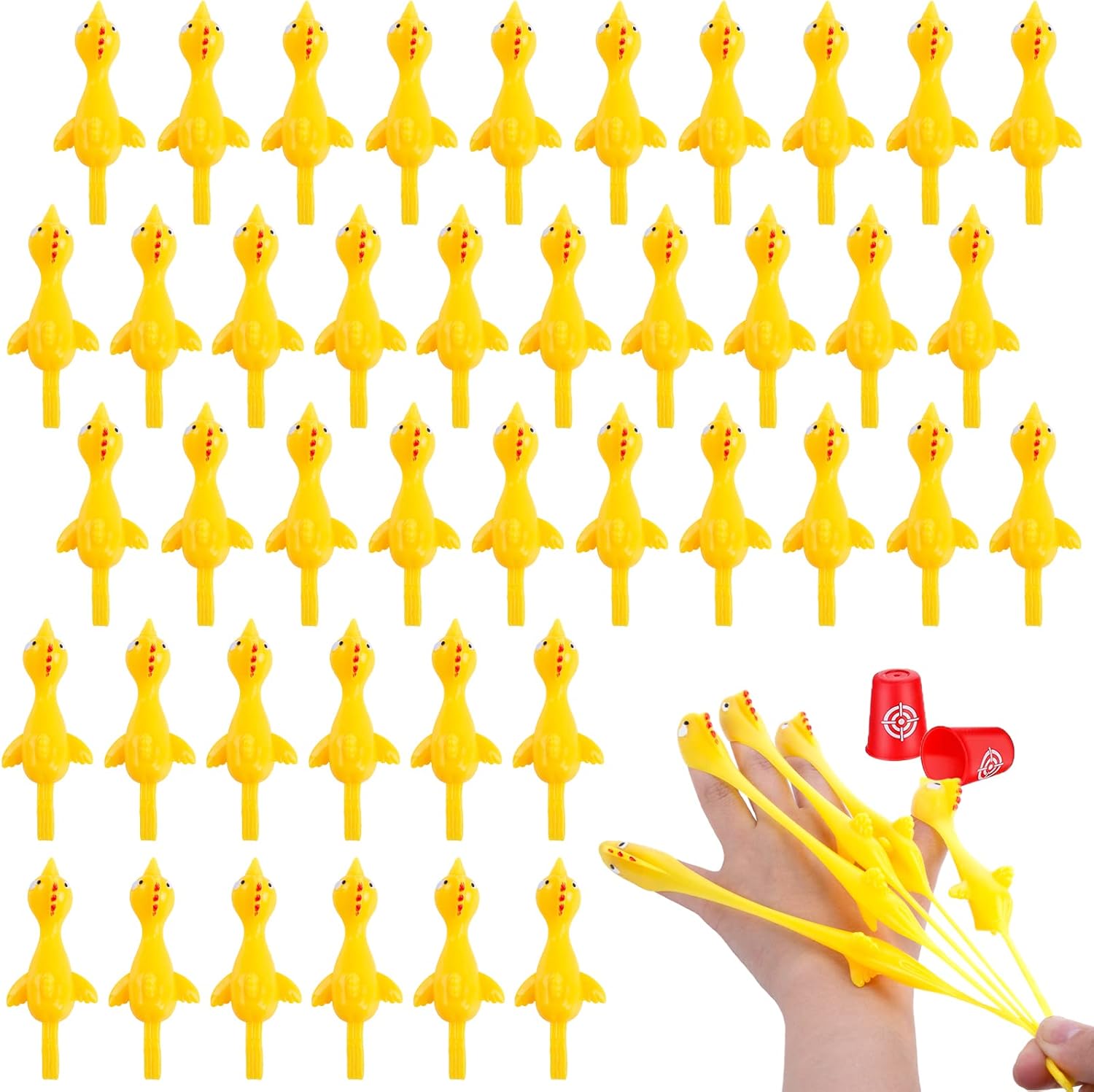 POPLAY 42PCS Flying Chicken Slingshot, Flicking Rubber Chickens Sling Shot Funny Gag Gifts for Kids Adults Party Favors Birthday Goodie Bags Stuffers Novelty Classroom Exchange Gifts-0