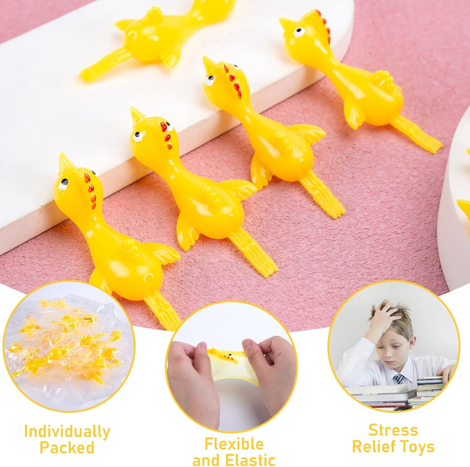 POPLAY 42PCS Flying Chicken Slingshot, Flicking Rubber Chickens Sling Shot Funny Gag Gifts for Kids Adults Party Favors Birthday Goodie Bags Stuffers Novelty Classroom Exchange Gifts-4