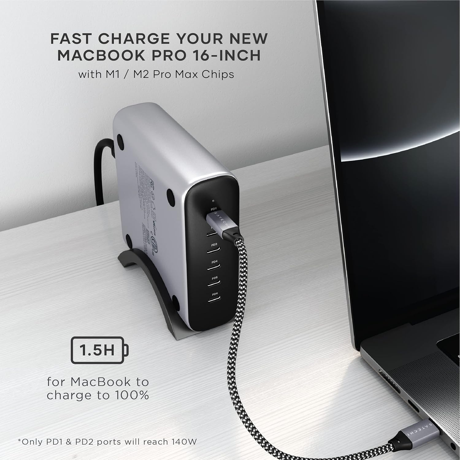 Satechi 200W 6-Port GaN Charging Station – 2X 140W USB C and 4X USB C, Fast Charging Travel Charger for Multiple Devices, Apple and Most Thunderbolt Devices-2