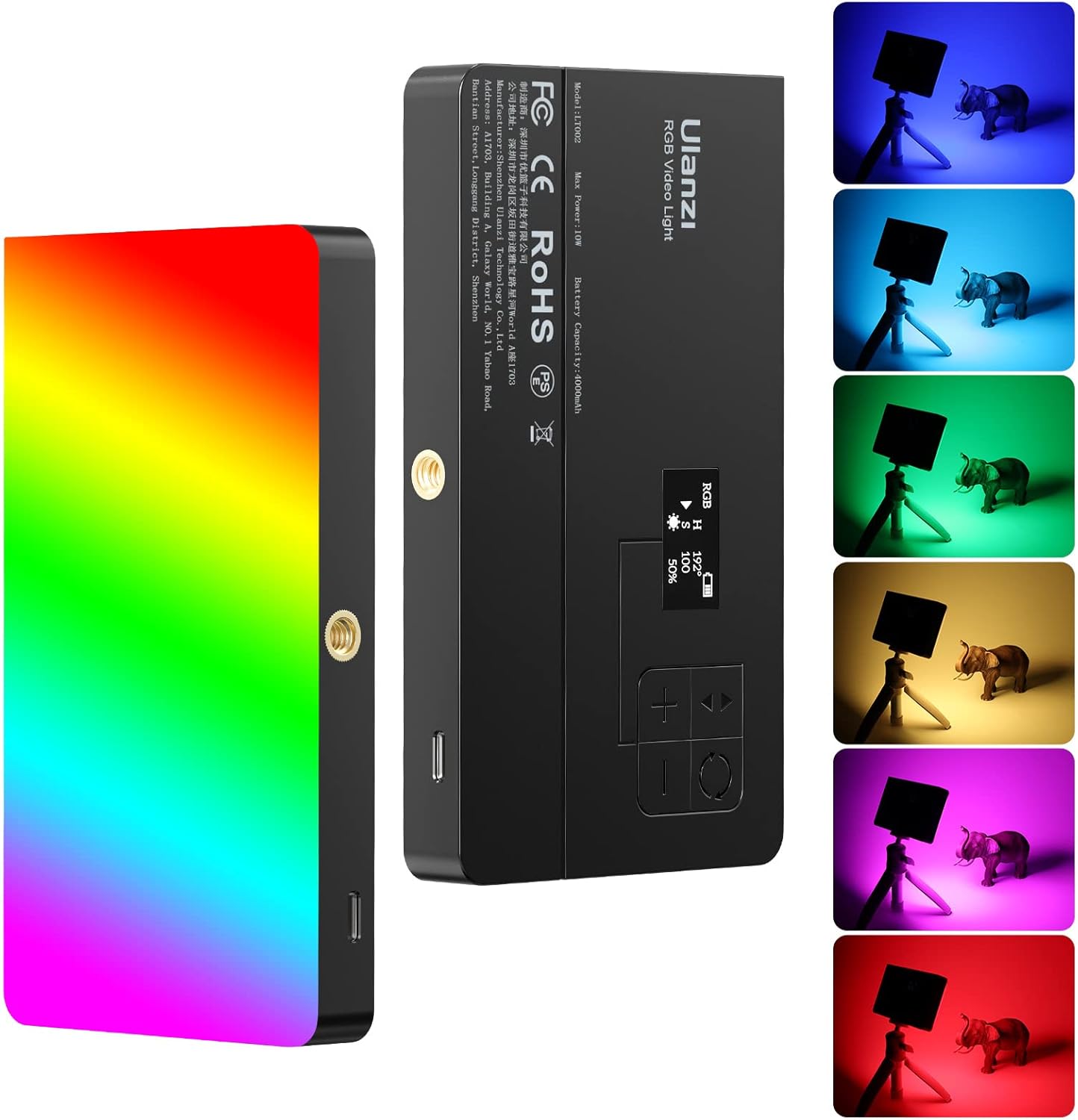 ULANZI LT002 RGB Video Light, Portable LED Camera Light Panel 0-360 Full Color, CRI 95+ 2500-9000K LED Video Light, 4000mAh Rechargeable LED DSLR Lighting for Vlogging, Photography, Video Conference-0