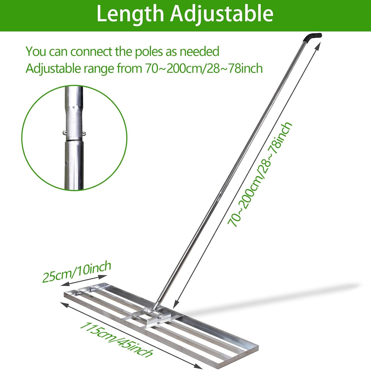 SurmountWay Lawn Leveling Rake, 45X10inch Lawn Leveler with 7FT Adjustable Handle, Heavy Duty&Durable Yard Leveling Rake with Stainless Steel Pole, Lawn Leveling Tool for Garden Backyard Golf/Lawn-3