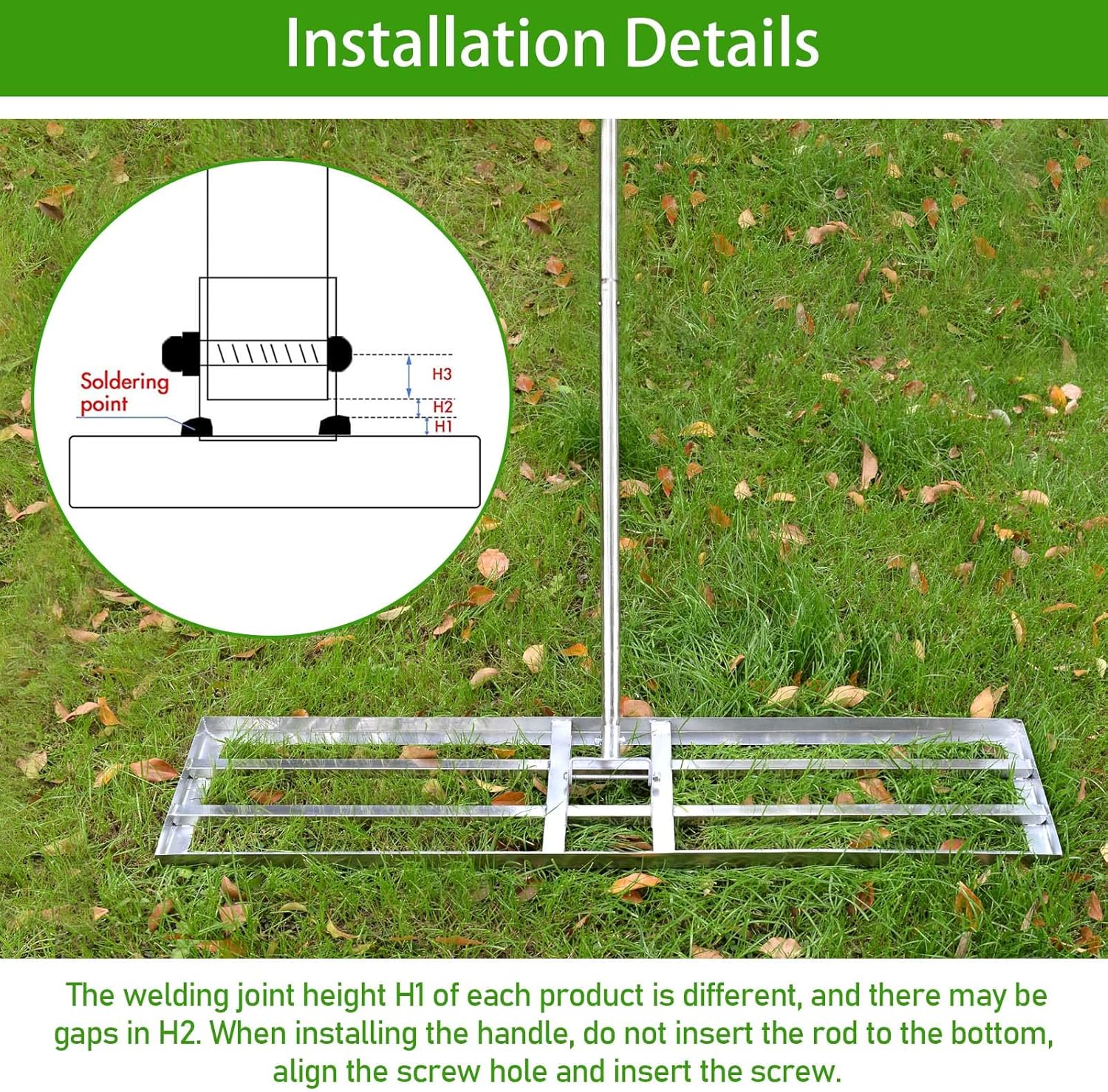 SurmountWay Lawn Leveling Rake, 45X10inch Lawn Leveler with 7FT Adjustable Handle, Heavy Duty&Durable Yard Leveling Rake with Stainless Steel Pole, Lawn Leveling Tool for Garden Backyard Golf/Lawn-4