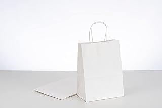 RACETOP White Paper Bags with Handles Bulk,8"x4.5"x10.8" 50Pcs,Paper Bags Birthday Wedding Party Favors Grocery Retail Shopping Business Goody Craft Gift Bags