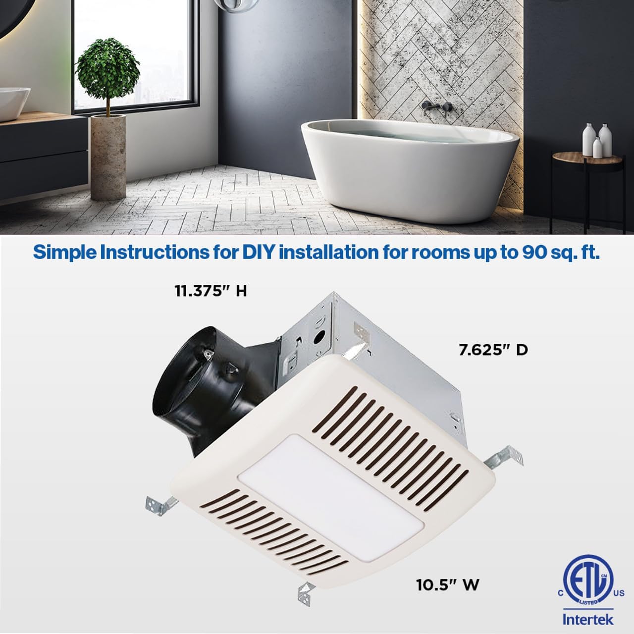 Haier Bathroom Exhaust Fan with 4000K LED Lights, 140 CFM, 10W Bathroom Vent Fan with 3 Speed Exhaust Control, 0.4 Sones Quiet Bathroom Fan for Home, HVI Listed, White-3