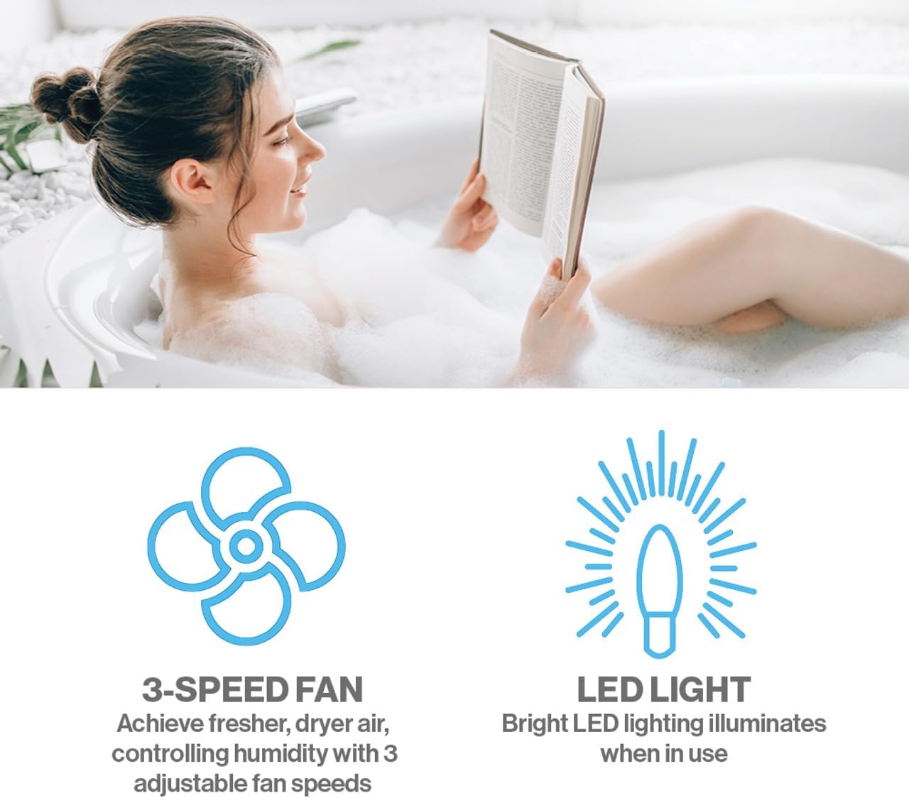 Haier Bathroom Exhaust Fan with 4000K LED Lights, 140 CFM, 10W Bathroom Vent Fan with 3 Speed Exhaust Control, 0.4 Sones Quiet Bathroom Fan for Home, HVI Listed, White-4