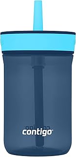 Contigo Kids’ Leighton Straw Tumbler with Spill-Proof Leak-Proof Lid, 14oz, Blueberry/Blue Raspberry