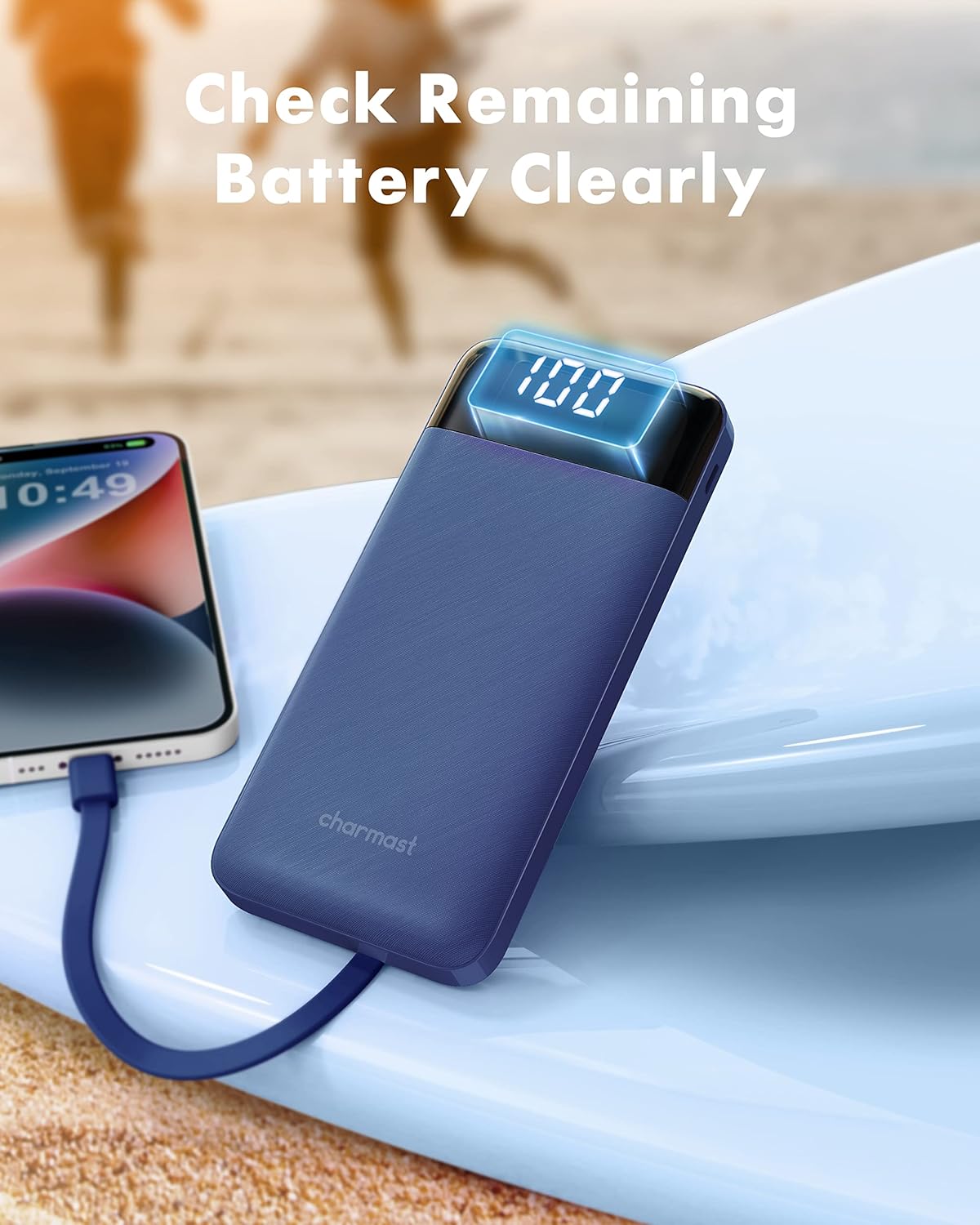 Portable Charger with Built in Cables, Portable Charger with Cords Wires Slim 10000mAh Travel Essentials Battery Pack 6 Outputs 3A High Speed Power Bank for iPhone Samsung Pixel LG Moto iPad-5