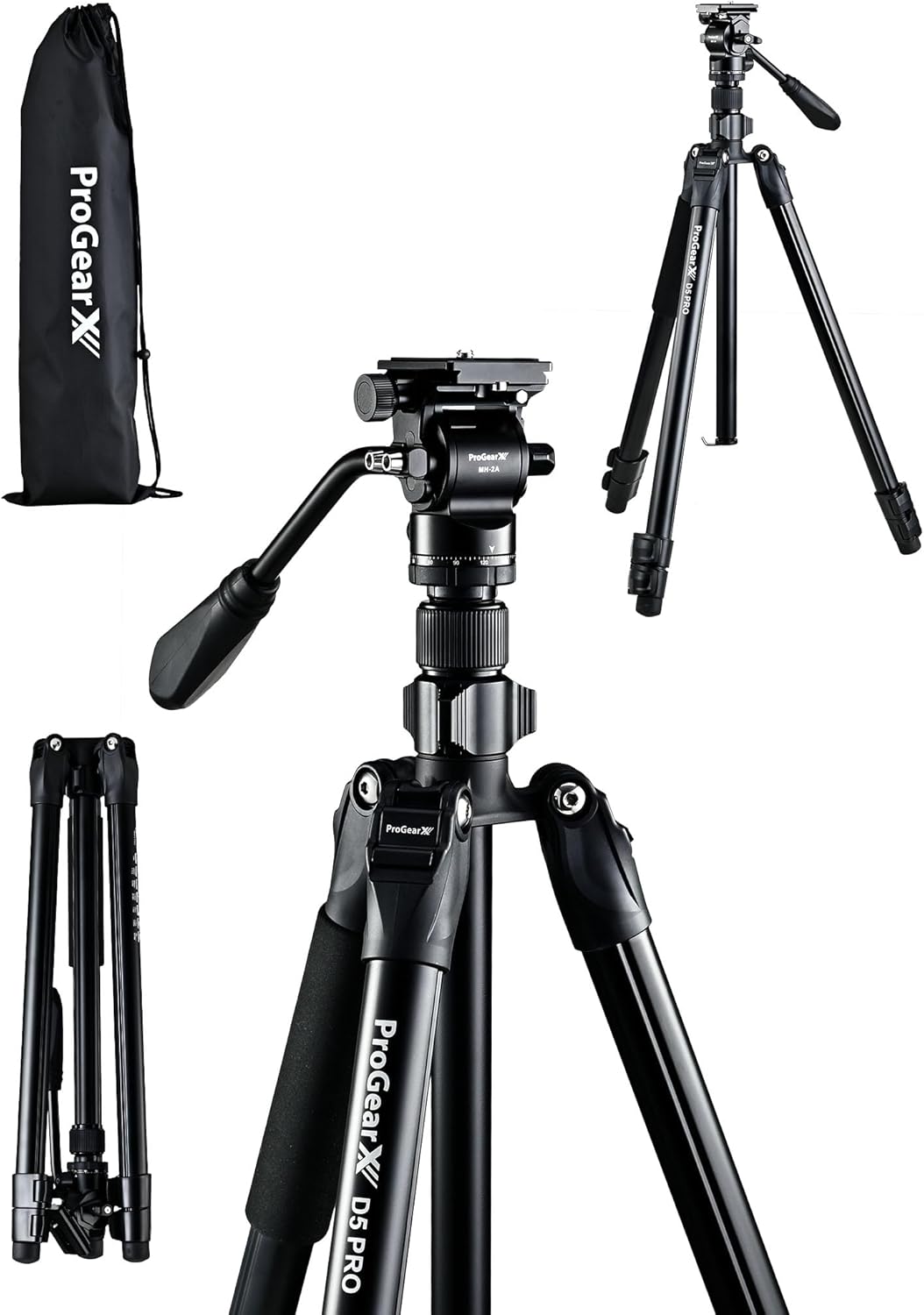 73″ Camera Tripod, Professional Complete Tripod with 360°Fluid Head, QR Plate, Robust Aluminium Alloy Body, Carrying Bag, Video Tripod for Camera, DSLR, SLR, Canon, Nikon, Binoculars-0