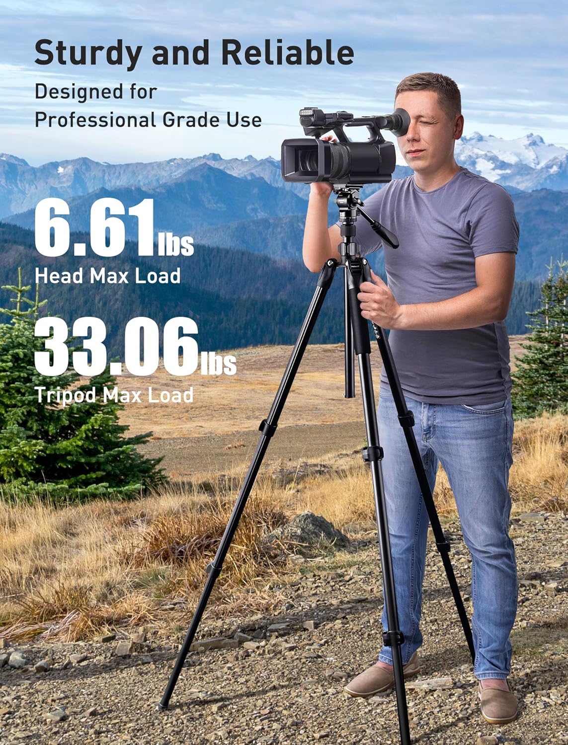 73″ Camera Tripod, Professional Complete Tripod with 360°Fluid Head, QR Plate, Robust Aluminium Alloy Body, Carrying Bag, Video Tripod for Camera, DSLR, SLR, Canon, Nikon, Binoculars-3