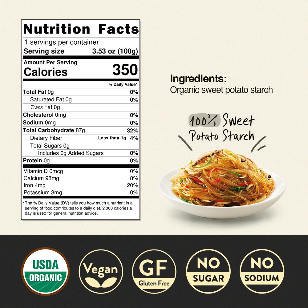 Chung Jung One Korean Sweet Potato Glass Noodle, Non GMO (Gluten Free), Vegan, No Sodium, No Sugar 3.5oz (100g), 4 PACK-5